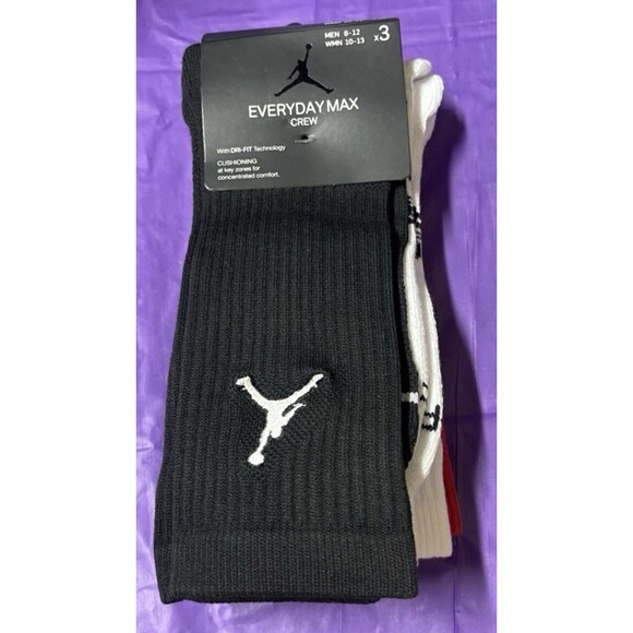 Nike Jordan 3-Pack Crew Socks Everyday Max Crew Size Large Red Black White NWT - Picture 2 of 7